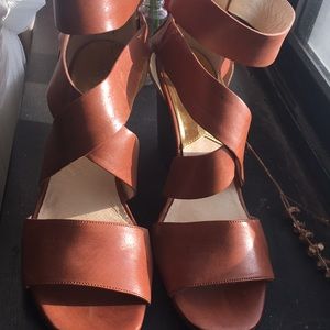 MICHAEL Michael Kors Leather Cognac Wedges